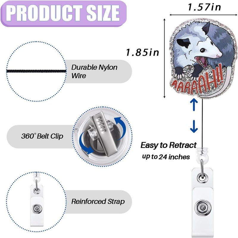 Bydevia Funny Screaming Opossum Badge Reel Retractable for Nurse Nursing RN CNA Medical Worker & Office Staff, Cute Nurse Badge Accessories, Possum ID Badge Holder with Alligator Clip & 24” Durable Nylon Cord - Image 2